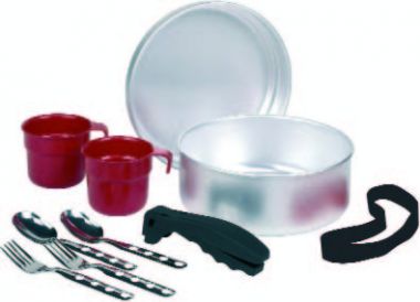 фото 808 Набор посуды (крышка-миска, чашка, ложка, вилка - по 2 шт, держатель) алюминий Laken