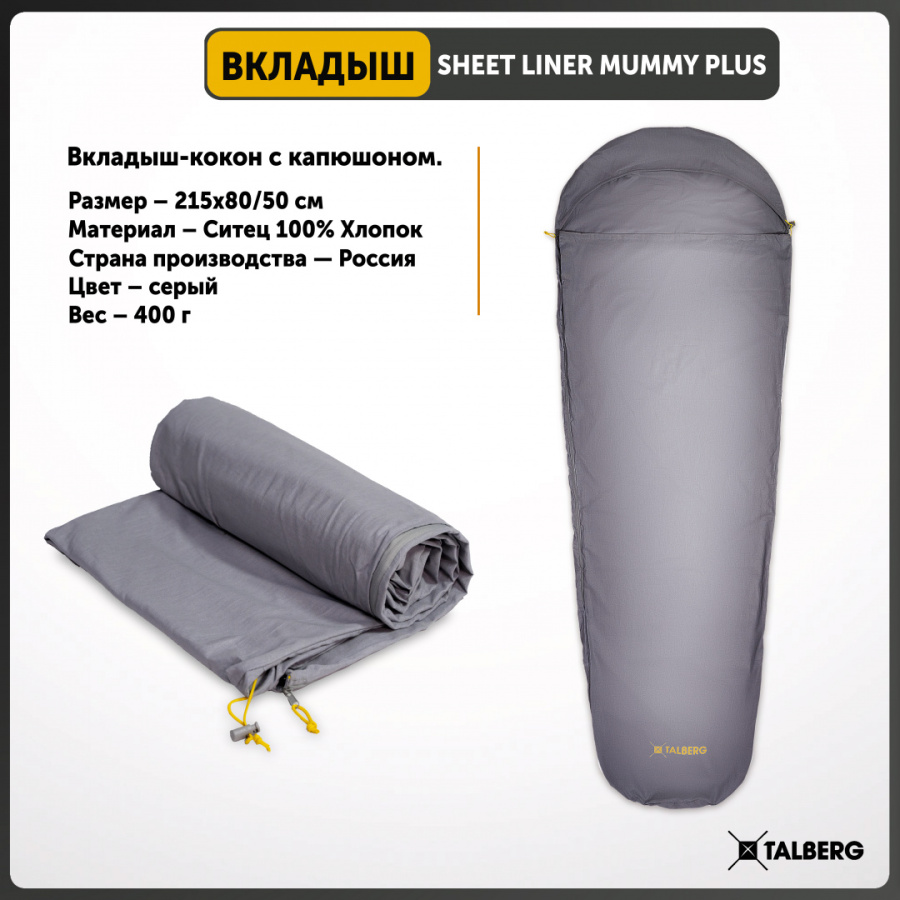 SHEET LINER MUMMY PLUS вкладыш в спальный мешок (серый) SHEET LINER MUMMY PLUS вкладыш в спальный мешок (серый)