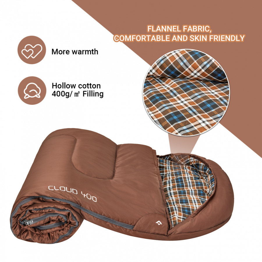 2212 CLOUD 400 -15°С 230х90 спальный мешок (-15С, коричневый правый)