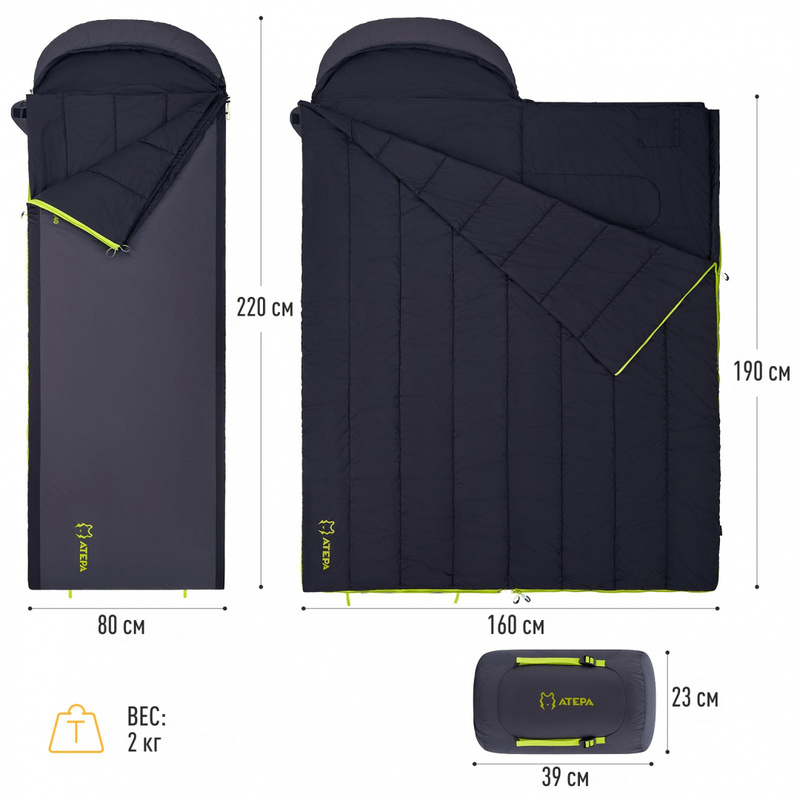 Atepa 2101 rocky 520l -4°с 230х90 спальный мешок (-4°c, черный/графитовый правый)