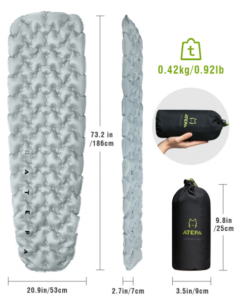 Купить Atepa 1903 ultralight 450 коврик надувной (св.серый, 186х53х7 ) 8 010 ₽ Atepa 1903 ultralight 450 коврик надувной (св.серый, 186х53х7 )