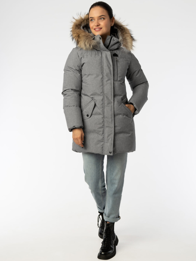 *Пуховик женский удлиненный П2-062-21 (50, Серый, , , , , )