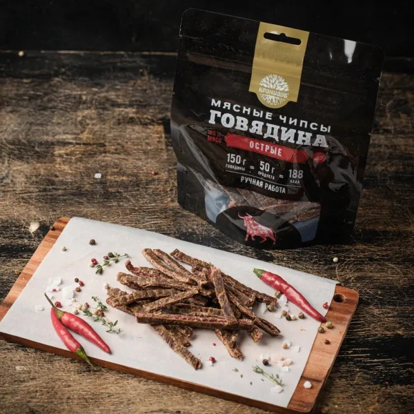 Сушеный продукт из мяса говядины "Чипсы Острые" категория А (, , )